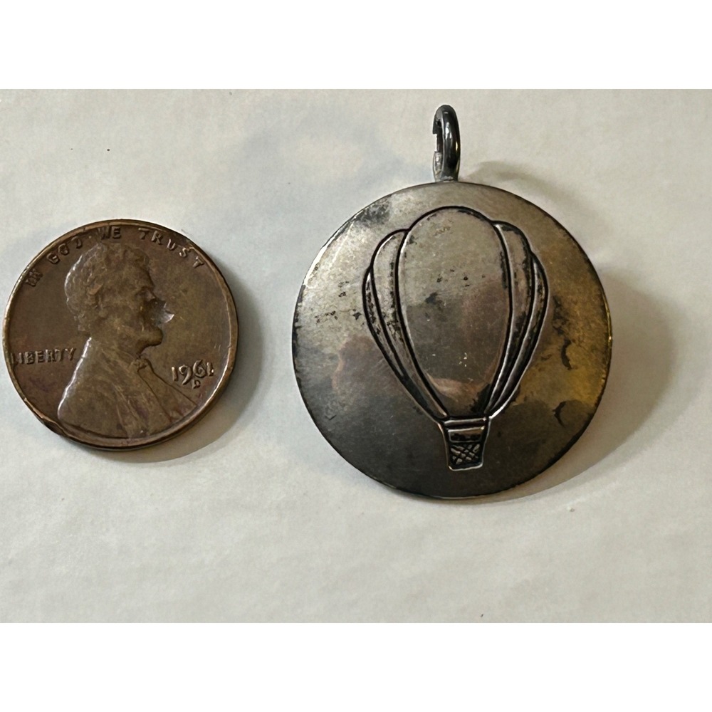 Vintage Hot Air Balloon Round Charm Pendant 1" Marked P 925 - Picture 3 of 6